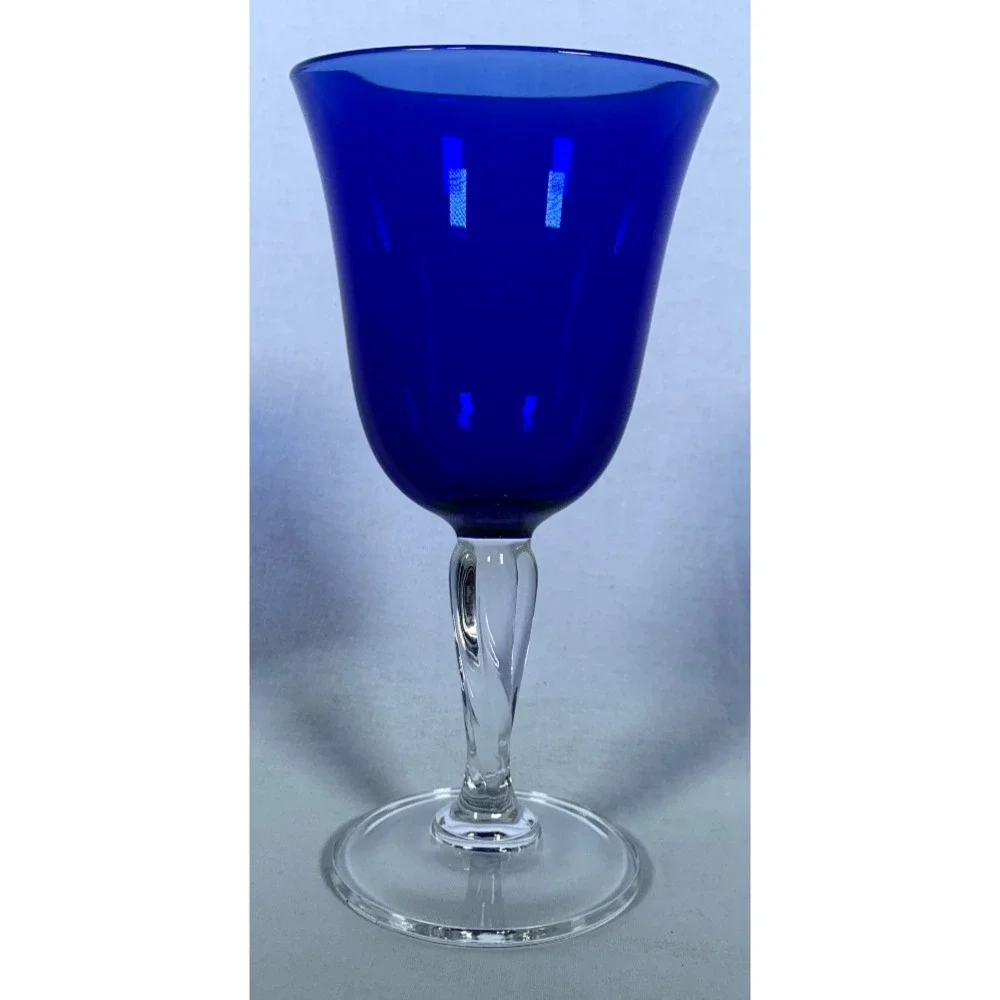 Cristal D'Arques Sapphire Blue & Clear Glass Swirl Stem 7-1/2
